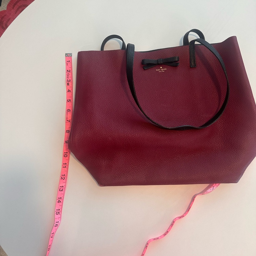 Kate Spade Leather Tote Bag in Dark Red with Black Bow - Picture 11 of 11